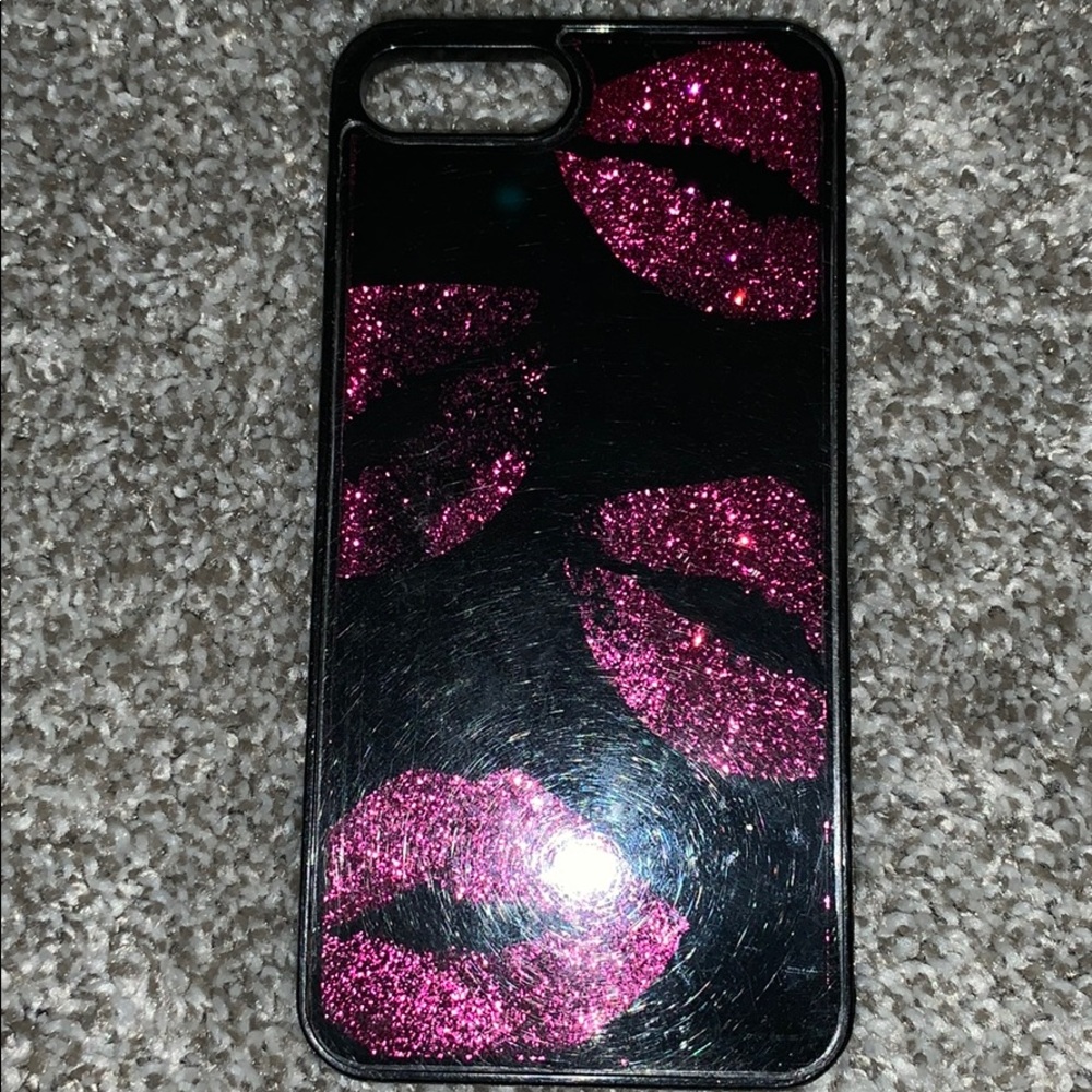 iPhone 7 Plus case black w pink glitter lips 👄